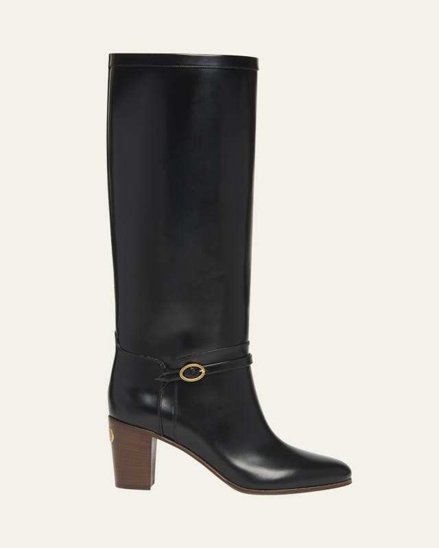 Pattie Leather Buckle Knee Boots